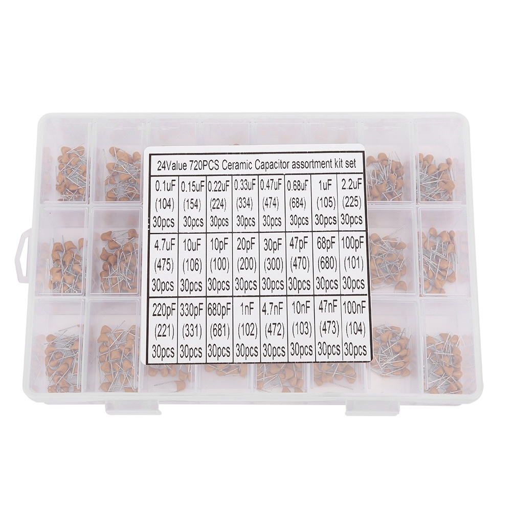 Capacitor Kit Assortment - Zestaw 720 sztuk ceramicznych kondensatorów, 24